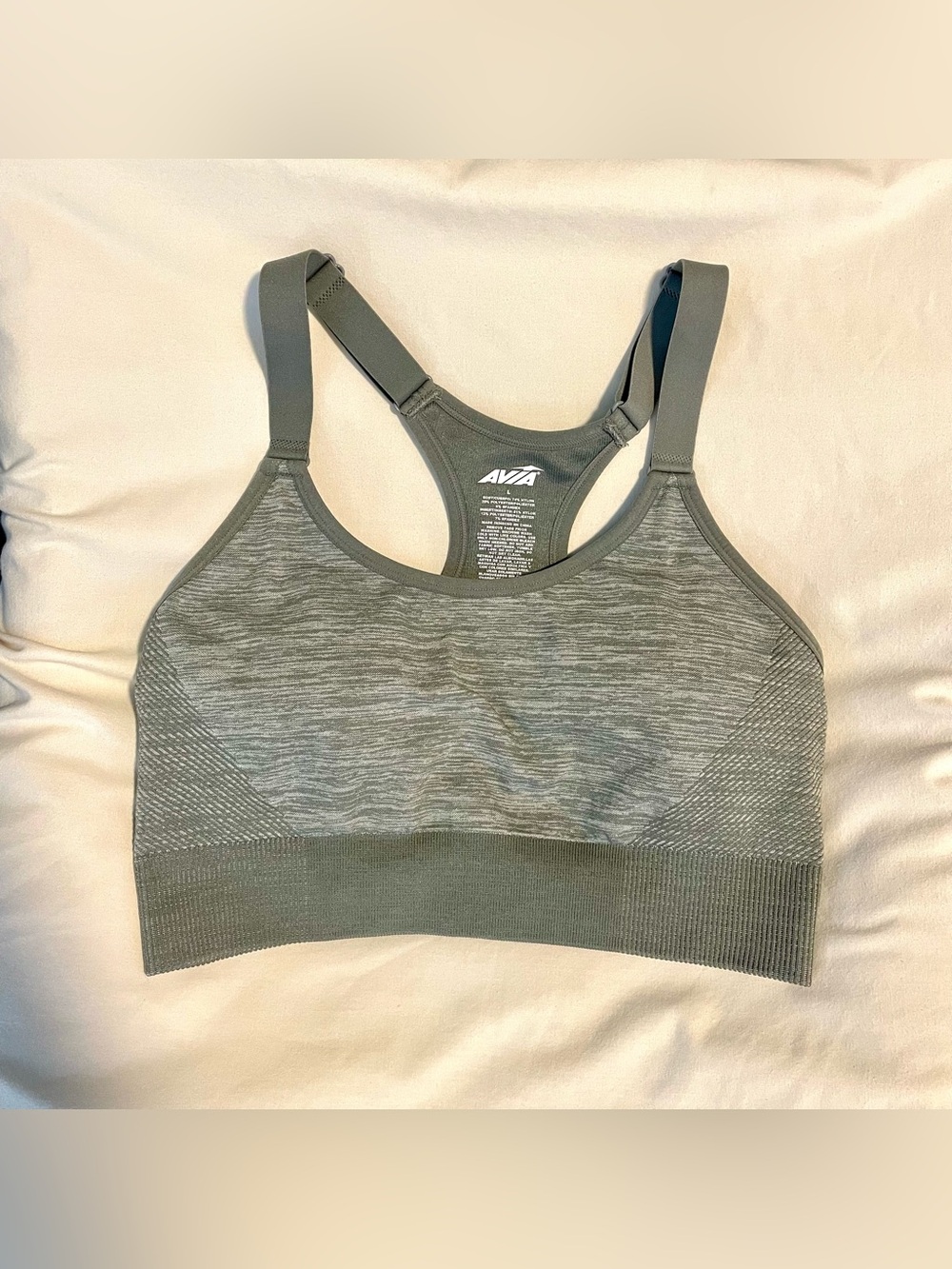 *EUC* AVIA Racerback Sports Bra - Women's Size L - Gray - Adjustable Straps